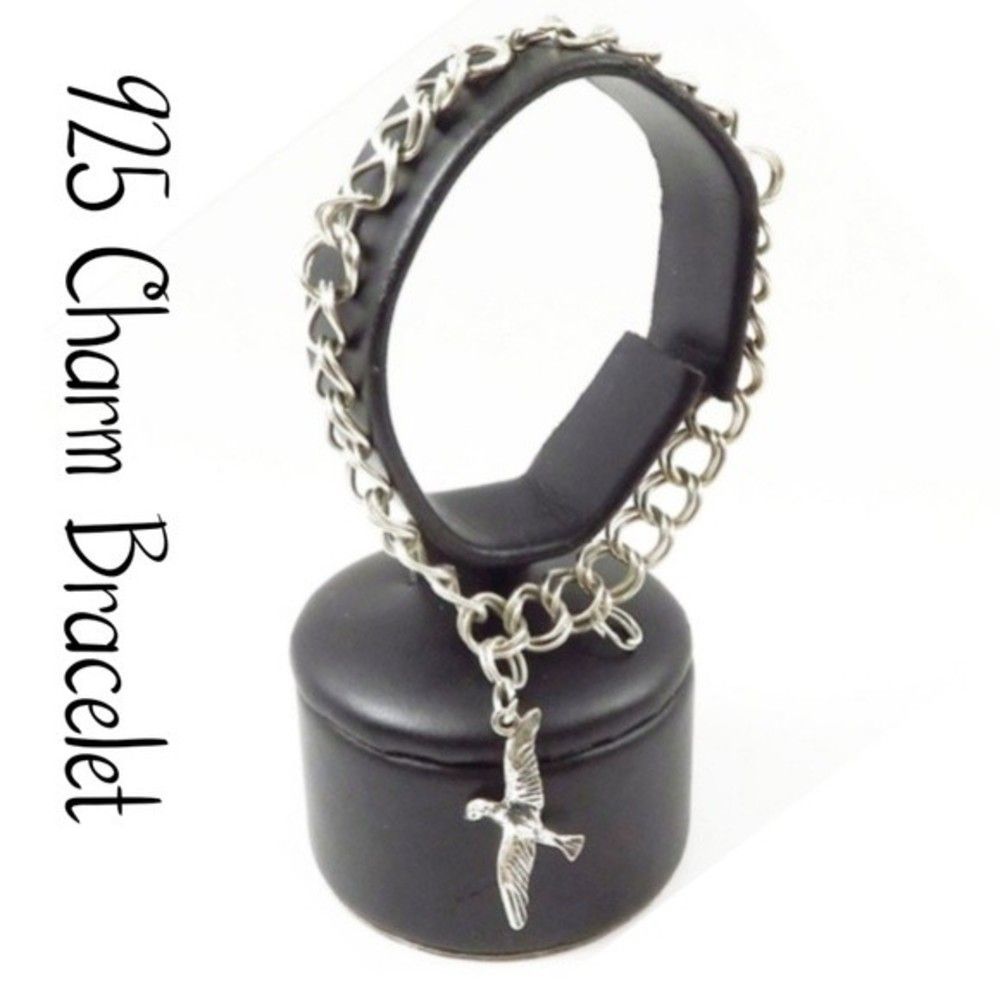 Hummingbird Charm Double Link Chain Bracelet 925 Sterling Silver 7"
